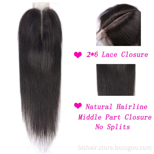 Hair wholesalers Virgin human Hair Closure Human 2x6 lace closure for black woman straight middle part in stock